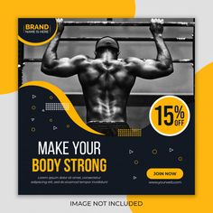 a flyer for a bodybuilding competition with an image of a man holding a bar