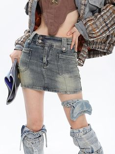 Size(cm) Length Waist Hip S 32 58 74 M 33 60 78 L 34 62 82 Size: S M L Color classification: black retro blue Skirt type: bag hip skirt Year Season: Spring 2023 Skirt length: short skirt Material composition: other materials Trendy Fitted Denim Skirt With Pockets, Fitted Denim Skirt With Pockets For Streetwear, Grunge High Waist Denim Skirt With Pockets, Grunge High-waist Denim Skirt With Pockets, High Waist Grunge Skirt With Pockets, Grunge High Waist Denim Mini Skirt, Trendy Mini Bottoms With Pockets, Trendy Mid-rise Denim Blue Skirt, Trendy Fitted Denim Skirt For Streetwear