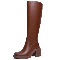 PRICES MAY VARY. 👢[Knee High Tan Boots]:Comfortable,Thick-Soled Boots Made Of High-Quality Pu Leather With A Soft Insole And A Side Zipper For Easy On And Off. ⭐[Rrown Knee High Boots For Women]:These Knee High Leather Boots For Women With Square Toe Chunky,Side Zipper,Chunky Heel Design,Simple Design,Lengthen The Leg Line. ⭐[Size]:The Heel Height Of This Knee High Boots Is 3.15 Inches,The Platform Height Is 0.79 Inches,The Barrel Length Is 15 Inches,The Upper Opening Length Is 16 Inches. ⭐[Occ Tan Tall Boots, Tall Tan Boots, Work Vacation, Brown Heeled Boots, Boots Comfortable, Dress With Jean Jacket, Shopping Party, Boots Square Toe, Tan Boots