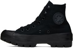 High-top canvas sneakers in black. · Rubber cap toe · Lace-up closure · Eyelet vents at inner side · Faux-leather logo patch at inner side · Mesh lining · Foam rubber midsole · Treaded rubber outsole Supplier color: Black Converse High-top Sneakers With Rubber Heel Cap For Streetwear, Converse High-top Sneakers For Streetwear With Rubber Heel Cap, Black Canvas Shoes With Vulcanized Sole For Outdoor, Black Canvas Shoes With Round Toe For Outdoor, Black Round Toe Canvas Shoes For Outdoor, Canvas High-top Sneakers With Rubber Heel Cap For Streetwear, Black High-top Canvas Shoes For Outdoor, Canvas High-top Sneakers With Studded Outsoles, Black High-top Sneakers With Rubber Heel Cap For Sports