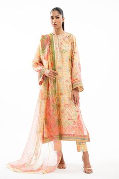 Aliza Organza Kurta, Sania Maskatiya, Printed Organza, Gota Work, Designer Name, Silk Trousers, Eid Collection, Organza Dupatta, Pastel Shades