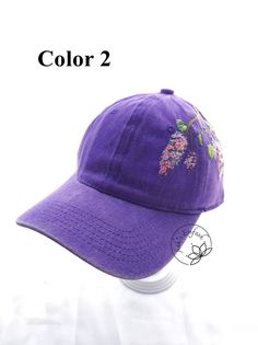 Hand Embroidery Lilac Hat, Dark Purple Color Baseball Cap, Embroidered Flower Hat, Vintage Hat for Woman - Etsy Vietnam Purple Cotton Baseball Cap With Curved Brim, Purple Cotton Baseball Cap, Adjustable Lavender Brimmed Hat, Summer Purple Baseball Cap, Floral Embroidery Cotton Snapback Hat, Embroidered Cotton Hat With Curved Brim, Cotton Snapback Hat With Floral Embroidery, Cotton Floral Embroidery Snapback Hat, Adjustable Embroidered Cotton Hat