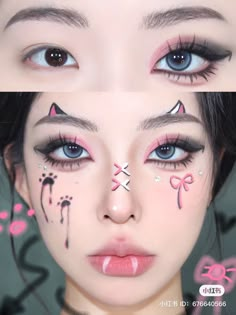 Anime Eyes Makeup, Anime Makeup Looks, Eye Makeup Guide, Makeup Layout, Cat Halloween Makeup, Angel Makeup, Cat Makeup Halloween