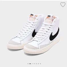 Women's Nike Blazer Mid '77 Casual Shoes, Nwt, Size 6, White/Black/Gray Nike Blazer Mid 77, Nike Blazer Mid, Nike Blazers Mid, Casual Sneakers Women, Blazer Mid, Nike Swoosh, Nike Blazer, Silver Shoes, Nike Shoes Women