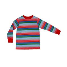 Child's Rainbow Stripe Good Buddy Horror Shirt Fun Long Sleeve T-shirt For Playtime, Red Long Sleeve T-shirt For Loungewear, Playful Multicolor Long Sleeve Sleepwear, Playful Fall Tops For Playwear, Fall Playwear Crew Neck Tops, Crew Neck Tops For Playwear In Fall, Crew Neck Tops For Fall Playwear, Casual Long Sleeve T-shirt For Playtime, Multicolor Long Sleeve T-shirt For Winter