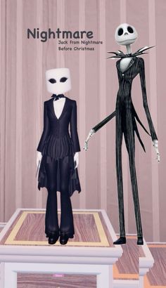 two animated characters dressed in black and white