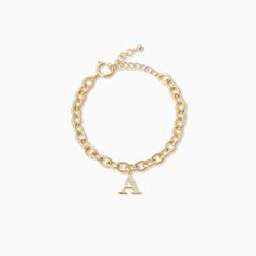 You’ll be unforgettable in this gold initial bracelet. Crafted from a gold chain bracelet and an initial pendant, our Remember Me Bracelet deserves a spot in your jewelry collection. For a fully personalized look, shop our Initial Jewelry Collection. Personalized Chic Yellow Gold Jewelry, Chic Personalized Yellow Gold Jewelry, Personalized Gold Name Bracelet With Adjustable Chain, Trendy Gold Name Bracelet For Personalized Gift, Trendy Personalized Gold Name Bracelet, Personalized Yellow Gold Metal Bracelets, Personalized Yellow Gold Metal Bracelet, Trendy Gold Monogram Jewelry, Trendy Gold Jewelry With Monogram