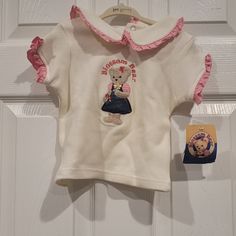 Nwt Blossum Bear Shirt White Fitted Sweet Top, White Fitted Sweet Style Top, Sweet Cotton Tops For Playtime, Cute Cream Cotton Tops, Sweet White Short Sleeve Top, Cute Cream Short Sleeve Top, Cream Summer Playtime Top, Sweet Tops For Playtime In Summer, Cream Tops For Spring Playtime