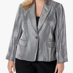 81% Viscose, 12% Polyester, 7% Nylon Care Instructions Dry Clean Only Origin Imported Notch Collar Flap Pocket Description One Button Notch Collar Metallic Jacket With Flap Pockets Elegant Metallic Long Sleeve Blazer, Metallic Long Sleeve Blazer For Work, Elegant Metallic Outerwear For Work, Metallic Fitted Formal Outerwear, Metallic Fitted Outerwear For Formal Occasions, Chic Metallic Outerwear For Formal Occasions, Elegant Fitted Metallic Outerwear, Metallic Long Sleeve Formal Outerwear, Formal Metallic Long Sleeve Outerwear