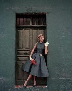 i love it i love it i love it Gray Dress, The Door, A Woman, Wall, Green