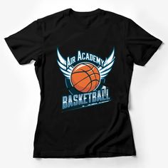 Score big with this stylish Air Academy Basketball T-shirt, perfect for sports fans of all ages. Featuring a dynamic basketball logo with wings, this tee is great for game day or casual wear. The high-quality print ensures durability while the comfortable material makes it a must-have for any wardrobe. Show your love for the game whether you're on the court or in the stands! Custom graphic T-Shirt.Customize your color Sporty Basketball Team Tops, Basketball Team Spirit Tops With Team Logo, Black Team Spirit Basketball T-shirt, Collegiate Basketball T-shirt With Team Logo, Collegiate Basketball T-shirt With Team Name, Moisture-wicking Crew Neck Basketball Top, Basketball Fan Apparel T-shirt With Logo Print, Black Basketball T-shirt With Team Name, Black T-shirt With Basketball Team Name