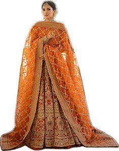 Orange Lehenga, Pakistani Bridal Dress, Choli Dress, Bridal Dupatta, Bridal Lehenga Choli, Traditional Attire, Organza Dupatta, Orange Fabric, Pakistani Bridal