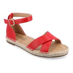 You'll be feeling so chic in these Journee Collection Lyddia Sandals.Click this FOOTWEAR GUIDE to find the perfect fit and more! SANDAL FEATURES Espadrille design Horseshoe buckle and whipstitch detail Synthetic cork insole Crisscross toe strapSANDAL CONSTRUCTION Faux leather upper Polyurethane lining Manmade, rubber outsoleSANDAL DETAILS Open toe Buckle closure Padded footbed 1-in. platform Size: 6. Color: Red. Gender: female. Age Group: adult. Wide Width Sandals, Criss Cross Sandals, Espadrilles Platform, Flatform Sandals, Open Toed Heels, Buckle Shoes, Open Toe Shoes, Round Toe Heels, Espadrille Sandals