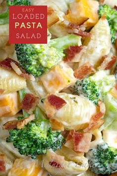 broccoli and bacon pasta salad in a bowl