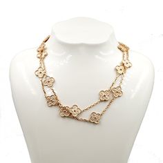 Van Cleef & Arpels Estate Jewelry - 18K Rose Gold Motiv Alhambra Necklace | Manfredi Jewels Rose Gold Flower-shaped Clavicle Chain Jewelry, Rose Gold Flower Shaped Clavicle Chain Jewelry, Fine Jewelry Rose Gold Clavicle Chain Necklace, Fine Jewelry Rose Gold Clavicle Necklace, Rose Gold Clavicle Chain Fine Necklace, Rose Gold Clavicle Chain Necklace, Luxury Yellow Gold Necklaces With Elegant Design, Luxury Yellow Gold Necklace With Elegant Design, Luxury Gold Plated Wedding Necklace