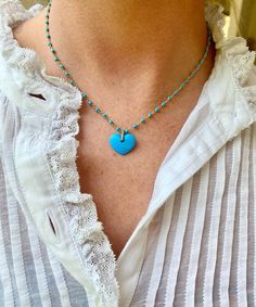 This beautiful necklace with genuine stones adds a delicate touch of color. Wear it alone or pair it with one of our pendants for a dreamy summer necklace. Beaded Stone Necklace, Small Pearl Necklace, Handmade Jewlery, Stone Beaded Necklace, Summer Necklace, Stone Heart, Small Earrings, Beautiful Necklace, Turquoise Beads