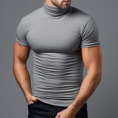 Season:Summer; Fabric:Polyester; Sleeve Length:Short Sleeves; Look After Me:Machine wash,Washable; Gender:Men's; Style:Basic,Designer,Fashion; Elasticity:Micro-elastic; Tops Type:T Shirt,Tee Top; Occasion:Vacation,Casual Daily,Going out,Street; Age Group:Adults; Fit Type:Regular Fit; Pattern:Plain; Neckline:Turtleneck; Brand:OUKU; Front page:FF; Listing Date:07/04/2023; Bust:; Length: Tuxedo Shirt Men, Womens Basic Tops, Mens Outdoor Jackets, Design Moda, Mens Casual T Shirts, Outwear Women, Trench Coat Men, Linen Shirt Men, Tuxedo For Men