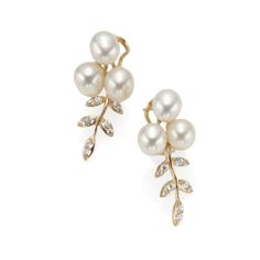 Braybrook & Britten Jasmine Pearl & Zirconia Earrings. Pearl, CZ and Gilded Sterling Silver. Earrings Pearl, Zirconia Earrings, Silver Leaf, Semi Precious