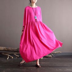 Round Neck Plaid Loose Cotton Midi Dress Red And Blue Dress, Robe Women, Round Neck Design, Bat Sleeve, Oversized Dress, Cotton Midi Dress, Spring Summer Dress, Linen Clothes, Spring Dresses