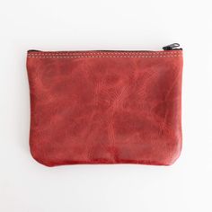 perfect pouch unisex zipper bag - handmade leather - cardinal front view Zipper Closure Coin Purse Clutch, Leather Clutch With Zipper Closure For Everyday Use, Red Leather Wallets For Everyday Use, Everyday Use Pouch Wallet With Zipper Closure, Versatile Leather Pouch With Zipper Closure, Everyday Rectangular Wallets With Zipper Pouch, Pouch Wallet With Zipper Closure, Rectangular Zipper Pouch Wallet, Everyday Leather Coin Purse With Zipper