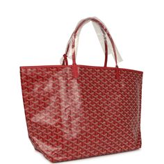 This Goyard St. Louis Tote GM bag is in red canvas with palladium hardware and has contrast white stitching, and a matching detachable button closure wallet The interior is lined with white canvas.Origin: FranceCondition: New and never worn (plastic on handles)Accompanied by: Goyard dustbag, felt, wallet and retail tagMeasurements: 15.7" x 13" x 7.8"; 8" shoulder strap Red Monogram Canvas Shoulder Bag, Red Monogram Canvas Shoulder Bag For Everyday Use, Red Monogram Canvas Bag For Shopping, Red Monogram Canvas Rectangular Bag, Red Rectangular Monogram Canvas Bag, Red Monogram Canvas Bag With Dust Bag, Red Monogram Canvas Shoulder Bag For Travel, Travel Bag With Monogram Canvas And Silver-tone Hardware, Classic Red Monogram Canvas Bag