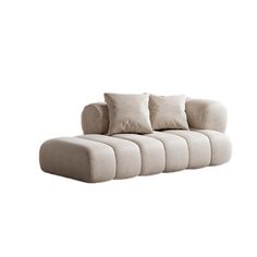 a white couch with four pillows on top of it and one pillow in the middle