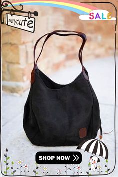 Canvas Hobo Bag Chic Black Crossbody Canvas Bag, Black Canvas Crossbody Bag With Handles, Black Crossbody Canvas Bag, Chic Black Canvas Bag With Removable Pouch, Black Canvas Satchel With Handles, Black Canvas Satchel, Black Canvas Bucket Bag With Double Handle, Black Bucket Canvas Bag For Travel, Black Canvas Bucket Bag For Daily Use