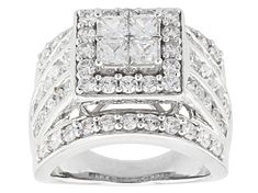 Pre-Owned Bella Luce ® white diamond simulant 6.60ctw princess cut and round, rhodium over sterling silver ring. Measures approximately 5/8"L x 1/8"W and is not sizeable. The diamond equivalent weight is 3.34ctw..  This product may be a customer return, vendor sample, or on-air display and is not in its originally manufactured condition.  It may not be new.  In some instances, these items are repackaged by JTV. Silver Jewelry Box, Cubic Zirconia Jewelry, Man Made Diamonds, Diamond Simulant, I Love Jewelry, Have You Seen, Chain Link Necklace, White Diamond, Diamond White