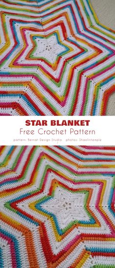 a crocheted star blanket is shown with the text, free crochet pattern