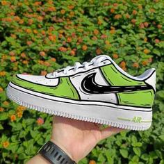 ad eBay - Nike Air Force 1 Custom Hand Painted Shoes Light Green Swoosh Cartoon Art Mens - Buy Now, click the link (eBay) Παπούτσια Nike Free, Green Cartoon, Buty Marki Nike, Boty Nike, Nike Air Force 1 Custom, Custom Shoes Diy, Air Force 1 Custom, Limited Edition Shoes, Custom Air Force 1