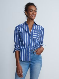 Long Sleeve Striped Button-Front - NY&C Madison Shirt® | New York & Company Casual Look, Casual Looks, New York, Wardrobe, Long Sleeve