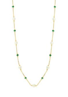 Accessorize effortlessly with this 1.55 ct. t.w. Emerald and Freshwater Pearl necklace from Effy. | Effy 14K Yellow Gold Emerald, Freshwater Pearl Necklace, 16 in Freshwater Pearl Necklace, Freshwater Pearl Necklaces, Fine Jewellery Necklace, Fresh Water, Freshwater Pearls, Jewelry Necklace Pendant, Pearl Necklace, Emerald, Fine Jewelry