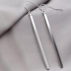 Brand New Modern & Super Stylish. Lightweight And Very Elegant. #Casual #Formal #Office #Work #Chic Straight Dangle Earrings, Trendy Silver Linear Earrings, Minimalist Silver Linear Earrings, Trendy Silver Linear Metal Earrings, Formal Office, Vertical Bar, Work Chic, Elegant Casual, Geometric Jewelry