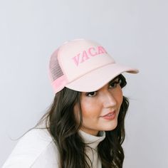 Get ready for endless summer vibes with our Pink Vacay Trucker Hat! This hat is playful with its hot pink, puff letters that scream "it's time for a VACAY!" Perfect for your next getaway, it’s the ultimate accessory for fun in the sun. Bright, bold, and beach-ready! Trendy Baseball Cap For Travel, Uv Protection Trucker Hat For Spring, Spring Trucker Hat With Uv Protection, Adjustable Trucker Hat With Uv Protection For Spring, Trendy Travel Baseball Cap, Trendy Pink Adjustable Sun Hat, Casual Letter Print Sun Hat For Vacation, Trendy Trucker Hat For Summer Travel, Fun Summer Baseball Cap With Curved Brim