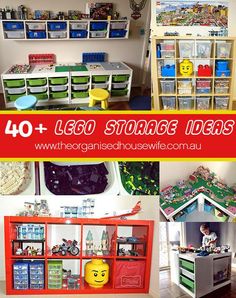 lego storage ideas for kids and adults to use in their homes or playrooms