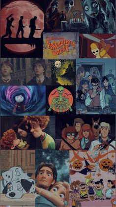 many different pictures of cartoon characters in the same photo, with one being an adult