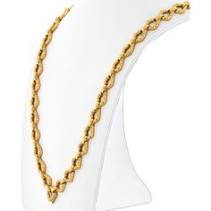 Explore the journey of luxury, where tradition and modernity blend seamlessly in the David Webb Platinum & 18K Yellow Gold 31 Inches Textured Link Chain Necklace. This exquisite piece of jewelry from David Webb embodies elegance and sophistication, making it a coveted addition to any fine jewelry collection. Crafted with meticulous attention to detail, this necklace features a textured link design that adds depth and dimension to its overall aesthetic.Measuring 31 inches in length and weighing 205 grams, this necklace exudes a sense of luxury and substance. The combination of platinum and 18K yellow gold enhances its durability and lustrous appeal, ensuring it stands the test of time with grace and style. The intricate texture of the links adds a touch of uniqueness, setting this necklace Luxury Cable Chain Fine Jewelry, Luxury Gold Necklace For Evening, Luxury Yellow Gold Necklace With Elegant Design, Luxury Yellow Gold Necklaces With Elegant Design, Yellow Gold Necklaces With Elegant Design For Formal Occasions, Yellow Gold Necklace With Elegant Design For Formal Occasions, Luxury Formal Necklace With Chain Detail, Luxury Formal Necklace With Chain, Luxury Formal Necklace