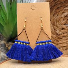 Handmade Blue Tassle, Lightweight Hypoallergenic, Stainless Steel Approximately 2 Inch Drop Makes A Great Gift Or Stocking Stuffer Treat Yourself!! Blue Dangle Earrings For Spring, Blue Drop Tassel Earrings For Summer, Adjustable Blue Tassel Earrings For Parties, Blue Tassel Dangle Earrings For Summer, Trendy Blue Tassel Drop Earrings, Blue Summer Tassel Dangle Earrings, Blue Bohemian Earrings For Spring, Blue Tassel Drop Earrings For Beach, Blue Tassel Earrings For Summer Beach