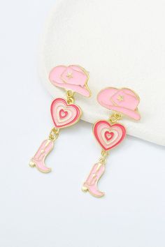 The perfect earrings for any cowgirl (; Cowgirl Hat Earrings Pink, Trendy Pink Sterling Silver Jewelry, Trendy Adjustable Nickel-free Earrings, Trendy Adjustable Clip-on Earrings, Western Style Dangle Earrings For Pierced Ears, Trendy Dangle Plug Earrings, Nickel Free, Trendy Adjustable Metal Clip-on Earrings, Trendy Nickel-free Dangle Plug Earrings, Trendy Nickel-free Drop Clip-on Earrings