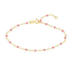 Bring attention to your style with this dainty beaded chain bracelet. 14K gold Small pink enamel beads are stationed at regular intervals along the link chain 2.0mm width 6.5- to 7.5-inch adjustable chain; spring-ring clasp Beaded Chain Bracelet, Enamel Beads, 5 To 7, Pink Enamel, Beaded Chain, Spring Rings, Link Chain, Chain Bracelet, Bracelet