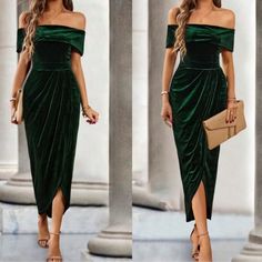 Luxe Green Velvet Off Shoulder Evening Party Wedding Formal Dress S M L Xl, Polyester Blend, Ships In 7-8 Days Black Tie Dress Wedding, Preppy Business, Winter Blazer, Dress Professional, Blazer Blouse, Green Wedding Dresses, Summer 90s, Preppy Prom, Colorful Dresses Formal