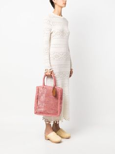 woven raffia tote bag from MANEBI featuring powder pink, woven raffia design, open knit, transparent design, branded tag to the side, rectangle shape, two rolled top handles and main compartment. Size Info UNI Color Detail Pink Made In Madagascar Material Outer: Raffia 100% Season One Spring-Summer Season Two Spring-Summer Product bags.. Brand Manebi Size And Fit Width 11,81 in / 30 cm Height 12,6 in / 32 cm Depth 3,54 in / 9 cm Handle 6,3 in / 16 cm Raffia Tote Bag, Woven Raffia, Crossbody Tote Bag, Moon Boots, Cape Coat, Transparent Design, Powder Pink, Knitwear Cardigan, Open Knit