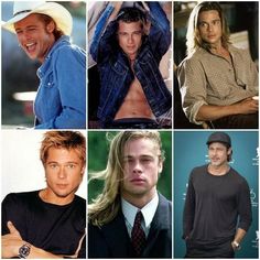 many different pictures of men with long hair and no shirt on, one is wearing a hat