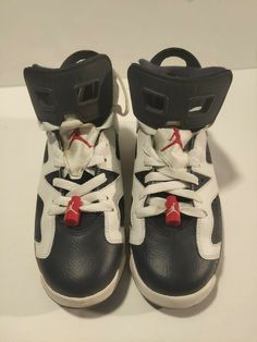 Nike Air Jordan 6 Retro BasketballShoes Size 6Y# 384665-130 White/Navy-Red(x100). Condition is "Pre-owned". Shipped with USPS Priority Mail. Nike Air Jordan 6, Air Jordan 6, Jordan 6, Nike Air Jordan, Air Jordans, Nike Air, Baby Shoes, Navy, Nike