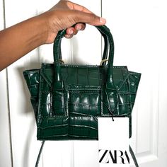 Zara Dark Green Animal Print Mini Crossbody Bag New With Tags Art: 6121/910/030 Originally $35.90 Trendy Green Satchel With Mobile Phone Bag, Green Top Handle Bag For Errands, Green Tote Bag With Mobile Phone Pocket, Green Top Handle Box Bag For Mobile Phone, Green Top Handle Satchel With Phone Bag, Zara Green Shoulder Bag For Daily Use, Green Top Handle Box Bag For Errands, Trendy Green Double Handle Satchel, Green Box Bag With Double Handle And Adjustable Strap