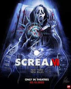 scream movie poster with the statue of liberty in the background and text that reads scream