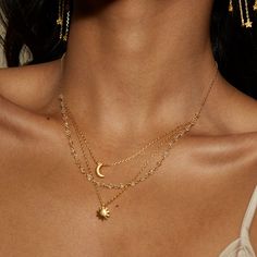 Cast a Light, Sun, Moon & Citrine Triple Necklace – Satya Online Triple Necklace, Light In Darkness, Satya Jewelry, Spiritual Necklace, Light Sun, Gold Sun, Citrine Stone, Moon Jewelry, The Goddess