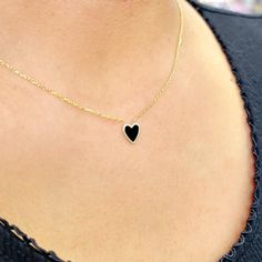 Black Heart Gold Necklace Adjustable Gold and Black heart necklace for women adjustable Elegant Black dainty heart Gold Necklace Made with fine sterling silver 925 yellow gold tone finish. This black Heart gold adjustable necklace is the Perfect gift for weddings, bridal parties, birthdays, holidays Will make the perfect gift for yourself and/or your loved one! Gold and Black heart necklace for women adjustable Black Adjustable Chain Heart Pendant Jewelry, Black Tarnish-resistant Charm Necklace As Gift, Black Double Heart Necklace For Anniversary, Black Sterling Silver Heart Necklace, Black Necklace With Adjustable Chain For Valentine's Day, Black Heart-shaped Jewelry With Adjustable Chain, Black Heart Shaped Jewelry With Adjustable Chain, Black Charm Necklaces For Valentine's Day, Black Heart Necklace With Adjustable Chain For Valentine's Day