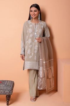 Khaadi ACO22203 Beige Eid Lawn Collection 2022 Ladies Clothing, Shalwar Kameez, Suit Fabric, Pakistani Outfits, Best Brand, Clothing Brand, Lawn, Kimono Top, Online Shopping