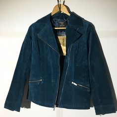 Dinnis Basso Women’s XXS Washable Teal Blue Leather Jacket /Teal Blue . Condition is New with tags. Shipped with USPS Priority Mail. Statement Flats, Blue Leather Jacket, Dennis Basso, Blue Leather, Teal Blue, Priority Mail, Denim Button Up, Motorcycle Jacket, Fashion Statement